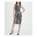 DKNY Womens Black Side Knot Animal Print Sleeveless Jewel Neck Below The Knee Sheath Wear To Work Dress Size 8
