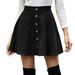 Women Fashion High Waist Zipper Button Front Pocket Casual A-Line Mini Skirt