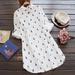 Women Ladies Print Turn-down Collar Long Sleeve Loose Button Vintage Dress