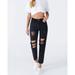 STYLEWORD Women's Ripped Black Straight-Leg Jeans High Waist Distressed Boyfriend Baggy Denim Pants Streetwear