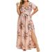 UKAP Ladies Backless Dresses Hawaiian Chiffon Maxi Sundress Plus Size Short Sleeve A Line Dress Cocktail Evening Dress