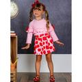 Girls Ruffled Top and Buttoned Apple Print Skirt Set, Pink and Red, Size: 3T
