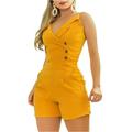 Lovaru Women's Sleeveless Shorts Solid Color Buttoned Romper