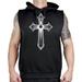 Men's Fleur De Lis Cross Black Sleeveless Vest Hoodie Large Black