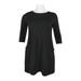 Nina Leonard Crew Neck Long Sleeve Pockets Zipper Back Solid Stretch Crepe Dress (Plus Size)-BLACK