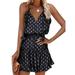 Sexy Dance Women's Sexy Spaghetti Strap Sleeveless Slim Fit Mini Club Dress Ladies Elastic Waist Strappy V Neck Dresses Dot Print XXL(US 18-20)