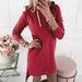 Mojoyce Pure Women Long Hoodies Long Sleeve Casual Sweatshirt Dress (Red 3XL)