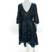 Badgley Mischka Women 3/4 Sleeve Metallic Jacquard A Line Dress Blue Gold Size 4