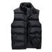 Men Autumn Winter Solid Color Down Stand Collar Jacket Thick Warm Down Zipper Vest Slim Coat Black