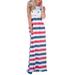 Summer Beach Dress for Women American Flag Print Patriotic Maxi Dress Color Block Pockets Swing Dress