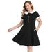 HDE Plus Size Peter Pan Collar Dress Fit and Flare Collared Casual Skater Dress (Black, 3X)