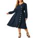Agnes Orinda Women's Plus Size V Neck Long Sleeve Flare Midi Dress