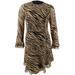 Anne Klein Women's Bell Sleeve Mini Ladder Trim Print Party Dress 6, Vicuna/Anne Black