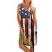 Avamo July 4th Tank Dress Casual USA Flag Sleeveless Round Neck Holiday Sundress Casual Hiking Vacation Mini Dress