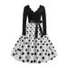 Women's V Neck Polka Dot Swing Evening Party Ball Gown Elegant Midi Dress