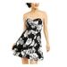 B DARLIN Womens Black Floral Sweetheart Neckline Short Fit + Flare Evening Dress Size 5\6