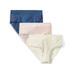 Brand - Arabella Women's Supersoft Brushed Microfiber Hipster with Lace, 3 Pack,Blue Indigo/Ivory/Potpourri,Large