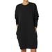 Aktudy Solid Color Long Sleeve Loose Jumper Dress Women O-neck Dresses (Black S)