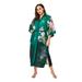 KIM+ONO Plus Size Women's Charmeuse Kimono Robe Long - Floral - Coral Chrysanthemum - Emerald