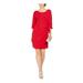 ROBBIE BEE Womens Red Glitter 3/4 Sleeve Jewel Neck Above The Knee Faux Wrap Cocktail Dress Size PS
