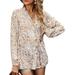 Women's Shirts Casual Blouse Long Sleeve Button Down Tunic Tops Ladies Floral Print V Neck Long Sleeve Shirts Tops Casual Loose Boho Blouses