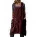 Avamo Womens Sleeveless Apron Casual Dress Casual Pinafore Working Apron Stuff Aprons with Pockets Wine Red M(US 6-8)