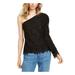 LEYDEN Womens Black Embroidered Lace Floral Long Sleeve Asymmetrical Neckline T-Shirt Party Top Size XL