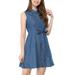 Women's Sleeveless Self Tie Front A-Line Denim Dress