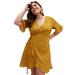 Aktudy Plus Size Dot Print Dress Women V-neck Tunic Dresses (Yellow 2XL)