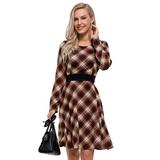 NHT&WT Women's Crew Neck Long Sleeve Cocktail Dress A Line Swing Party Short Dress