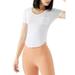 UKAP Women Short Sleeve Yoga Tops Workout Running Bodybuilding Tunic Summer Casual Slim Fit V Neck Ruffles T-Shirts