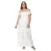 Women Plus Size Bohemian Long Maxi Dress Off Shoulder Short Sleeve Lace Semi Sheer, Off-White, XX-Large