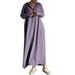 ZANZEA Women`s Casual Plain Round Neck Pleated Long Shirt Dresses