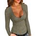 Women's Scoop Neck Henley Sweatshirts Low Cut Solid Sexy Fall Long Sleeve Button Down Shirts