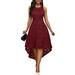 Flmtop Party Summer Vintage Plus Size Women Solid Color Lace High Low Sleeveless Dress