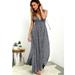 JANDEL Women Floral V-Neck Halter Strap Hanging Neck Long Dress, Size S