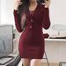 MIARHB Women Sweater Dress Long Sleeve V Neck Knit Stretch Mini Jumper Dresses