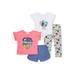 Forever Me Girls 4-12 Flip Sequin Tie Front Tee, Flutter Sleeve Top, Short and Printed Leggings, Mix And Match 4-Piece Outfit Set