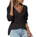 Womens Long Sleeve V Neck Casual Loose Tunic Tops Pullover Outfit Knit Sweater