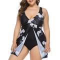 Mid-Ten S-4XL Women One Piece Swimsuit Swimdress With Swim Briefs Bottoms Two in One Black Swimwear Beachwear Backless Push Up Bra Padded Tummy Control Swimming Costumes Bathing Suit Plus Size