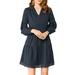 Allegra K Junior's Polka Dots Long Sleeves V Neck Ruffle A-Line Dress