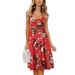 Sexy Dance Womens Floral Prints Tie Front Button Down Spaghetti Strap Midi Dress Cotton Summer Beach Sundress Holiday Party Casual Dresses
