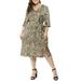 Womenâ€˜s Plus Size Leopard Double Split V Neck Tie Waist Dress