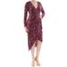 GUESS Womens Purple Floral Print Long Sleeve Midi Party Dress Size: M