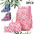 HOTBEST 3Pcs Junior High University School Bag Geometric Printed Primary Bookbag Backpack Sets