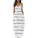 Sexy Dance S-5XL Summer Sleeveless Striped Print Maxi Dress for Women Casual Oversized Long Dress Beach Holiday Party Ladies V Neck A-Line Sundress