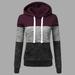 Womens Long Sleeve Fleece Pullover Hoodie Sweatshirts Plus Size Striped Hoodies with Plus Size M-3XL Wine Red