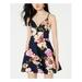 SPEECHLESS Womens Navy Floral Sleeveless V Neck Mini Fit + Flare Party Dress Size 0