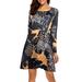 Plus Size Fashion Women Xmas Christmas Print Long Sleeve Skater Cocktail Party Swing Short Mini Dress