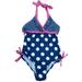 Pink Platinum Girls Blue Polka Dot Halter Swimming Suit Bathing Suit 1 PC Size 4